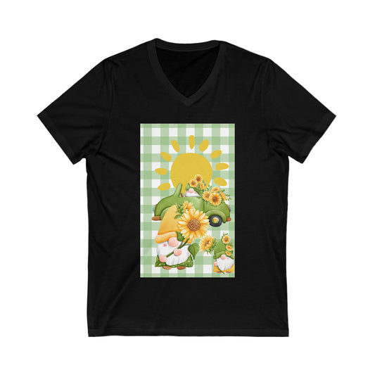 Sunflower Gnomes Unisex Jersey Short Sleeve V-Neck Tee