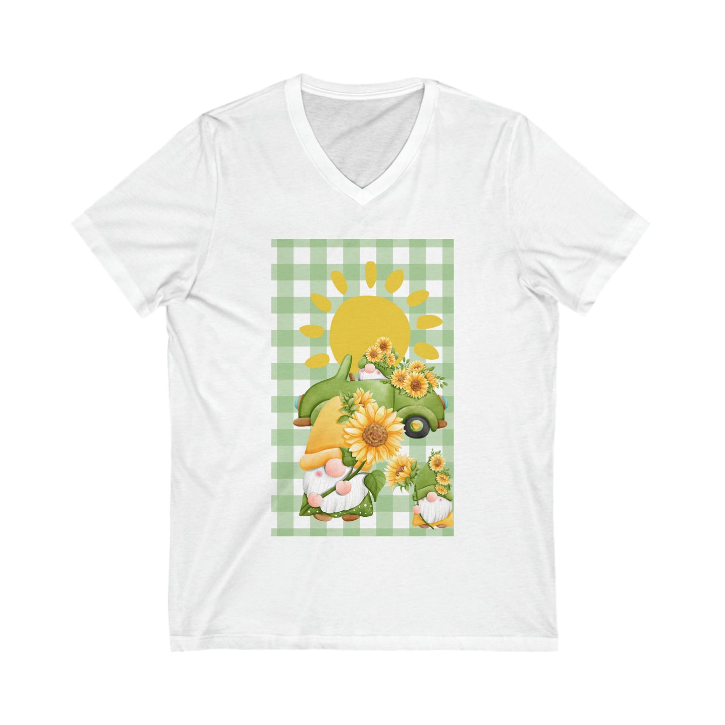 Sunflower Gnomes Unisex Jersey Short Sleeve V-Neck Tee