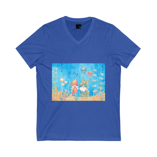 Seas the Day Gnomes Unisex Jersey Short Sleeve V-Neck Tee