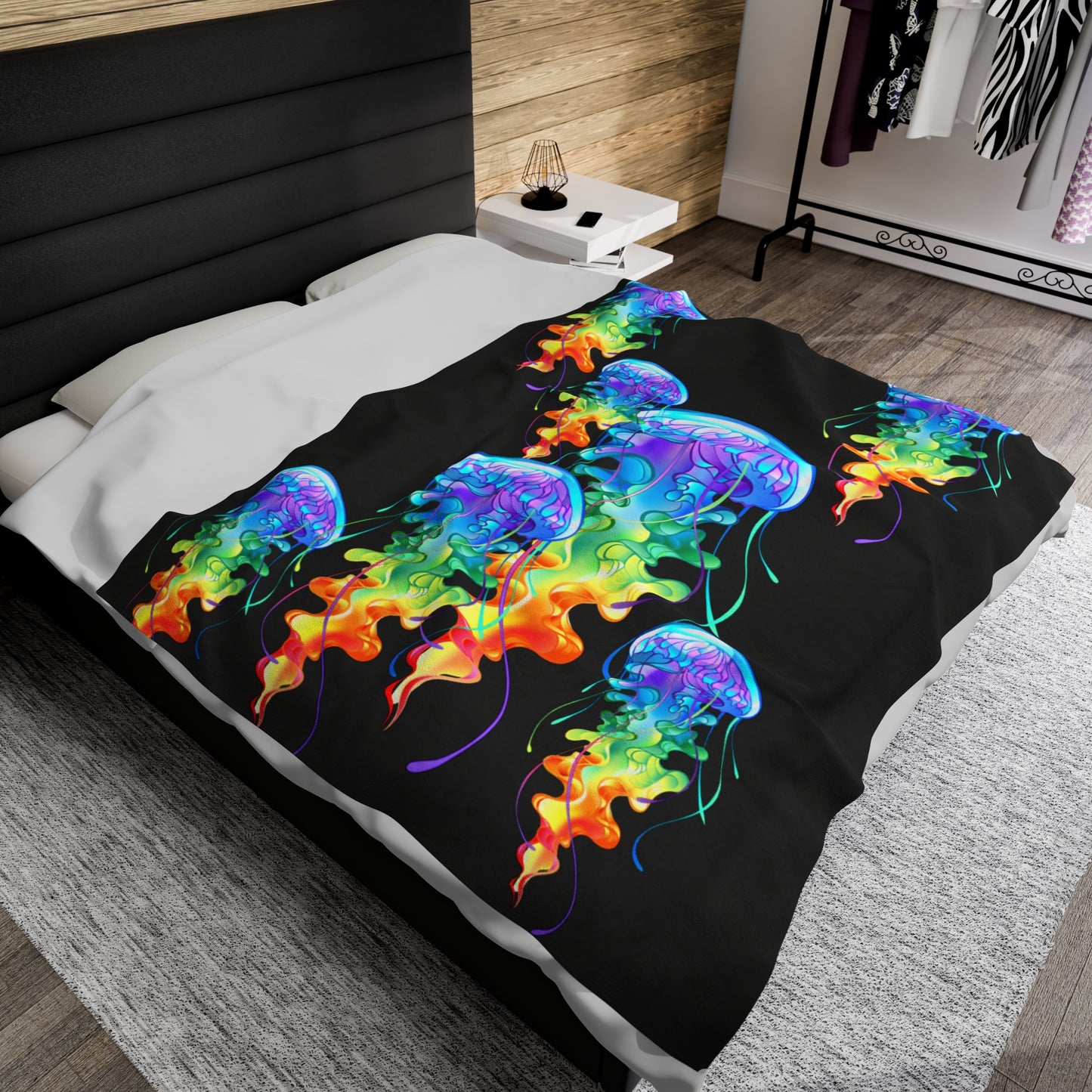 Rainbow Jellyfish Velveteen Plush Blanket