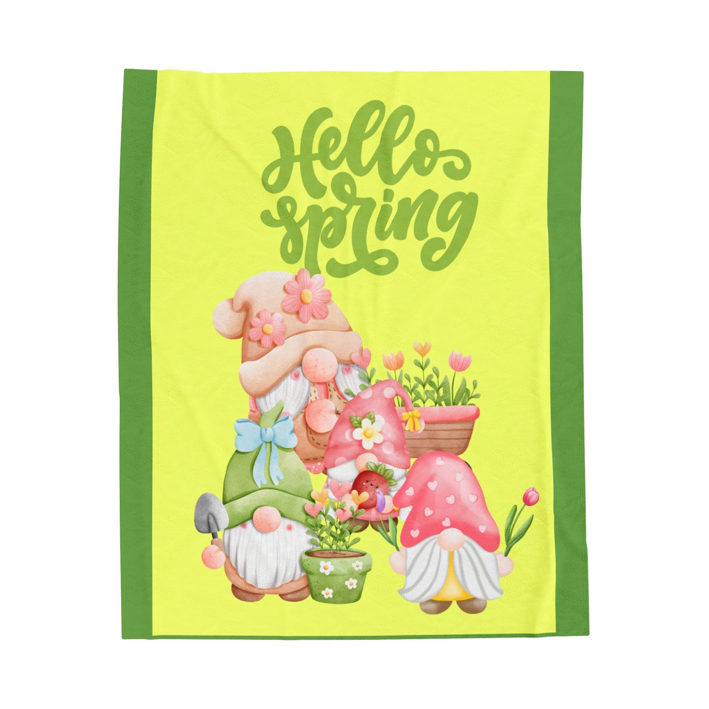 Hello Spring Gnomes Velveteen Plush Blanket