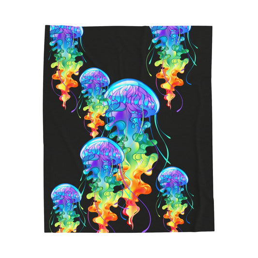 Rainbow Jellyfish Velveteen Plush Blanket