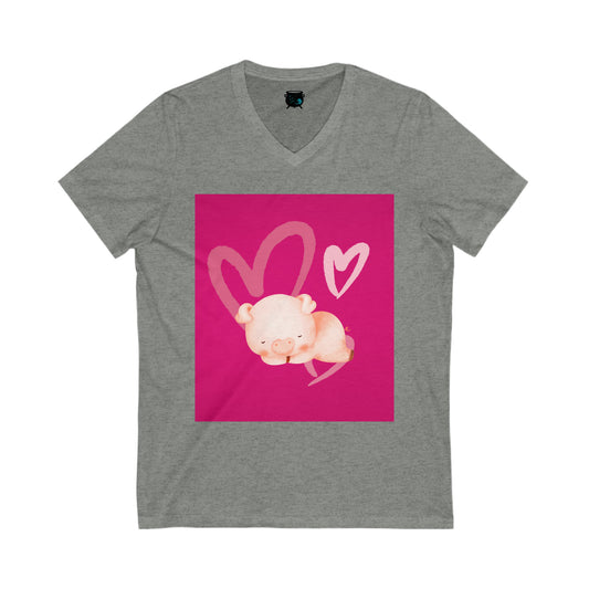 Love Piggy Unisex Jersey Short Sleeve V-Neck Tee