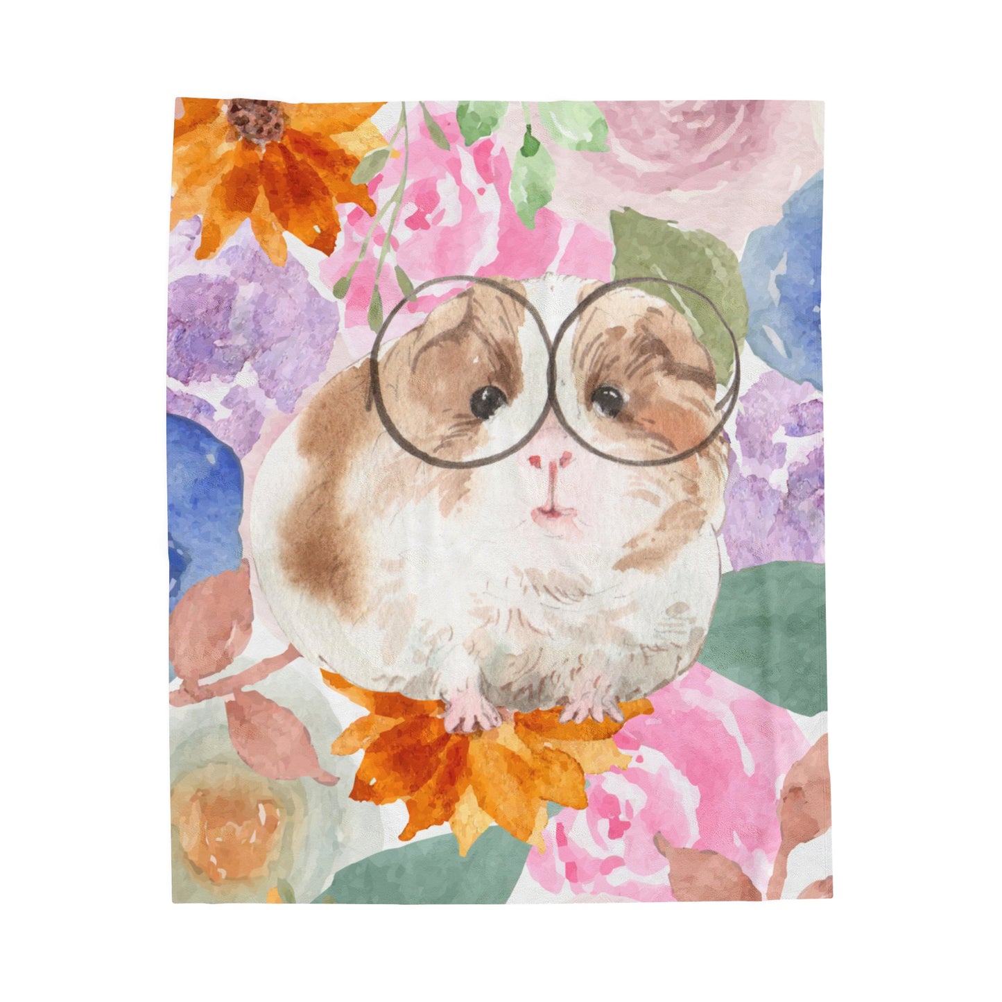 Floral Guinea PIg Velveteen Plush Blanket