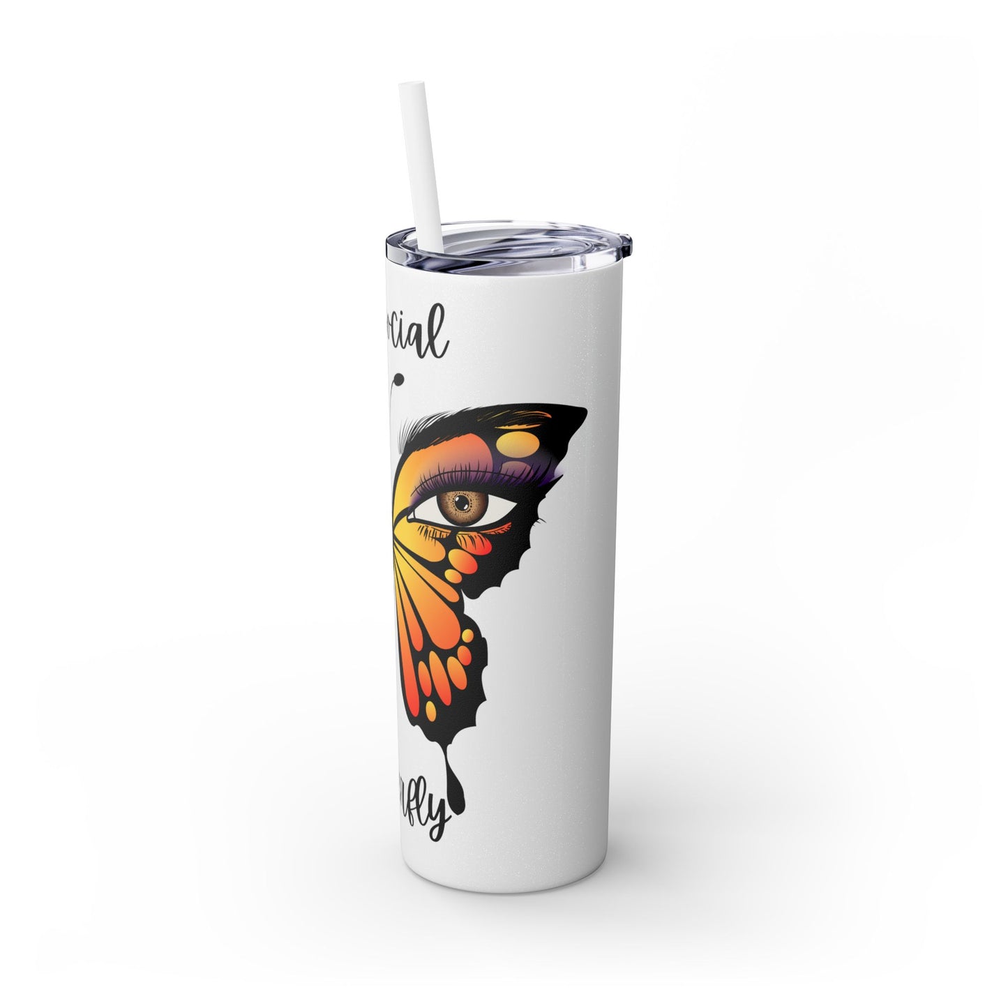 Antisocial Butterfly Skinny Tumbler with Straw, 20oz