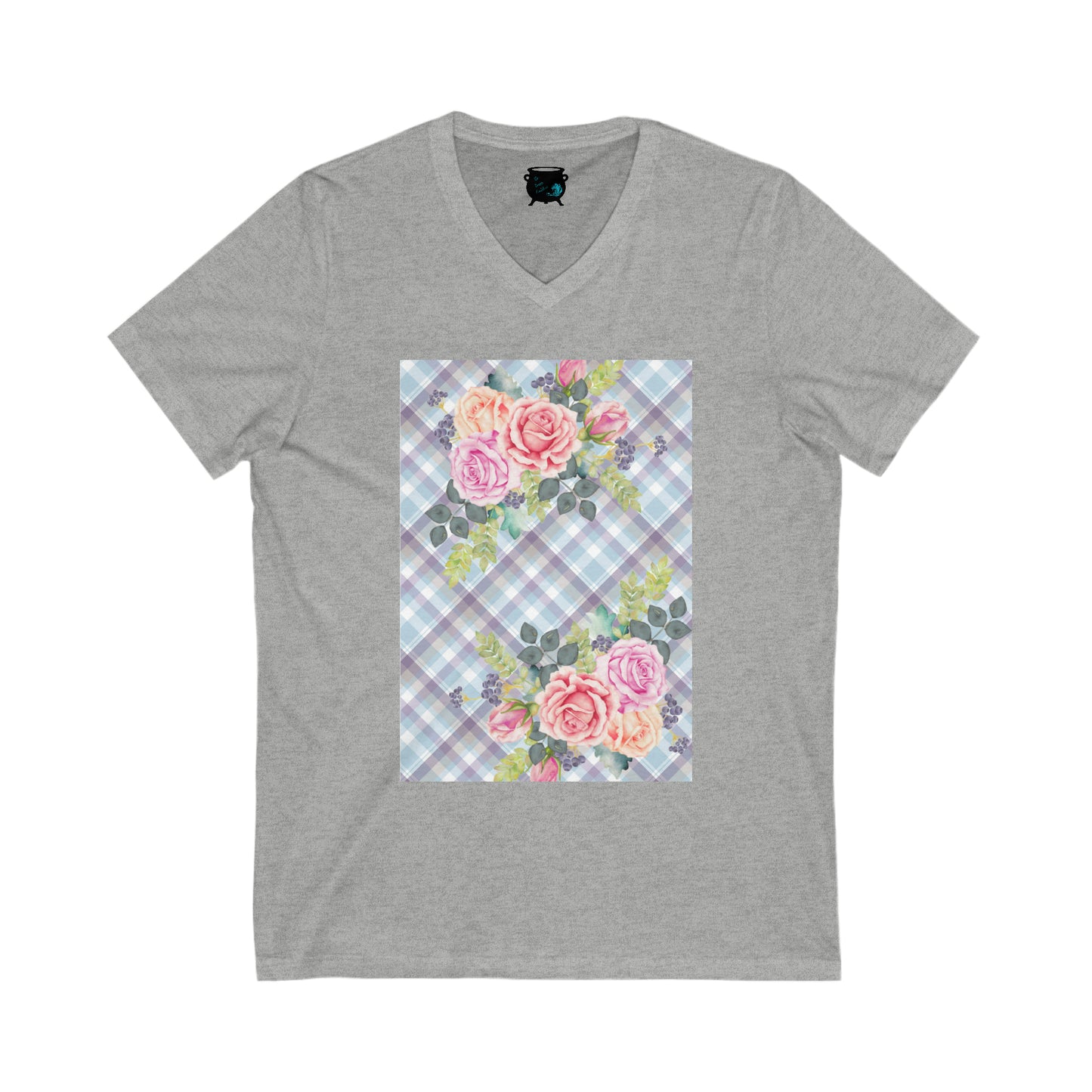 Floral Plaid Unisex Jersey Short Sleeve V-Neck Tee