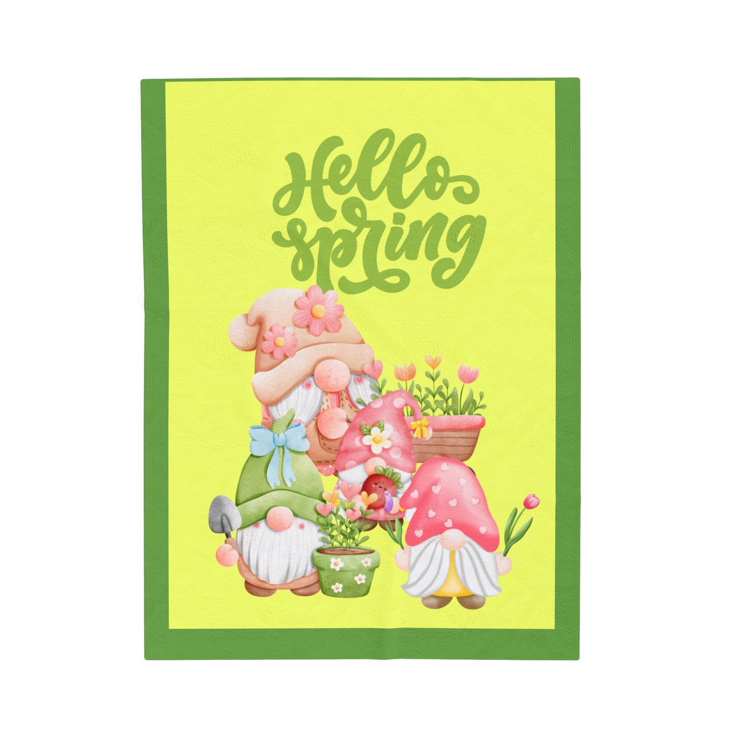 Hello Spring Gnomes Velveteen Plush Blanket