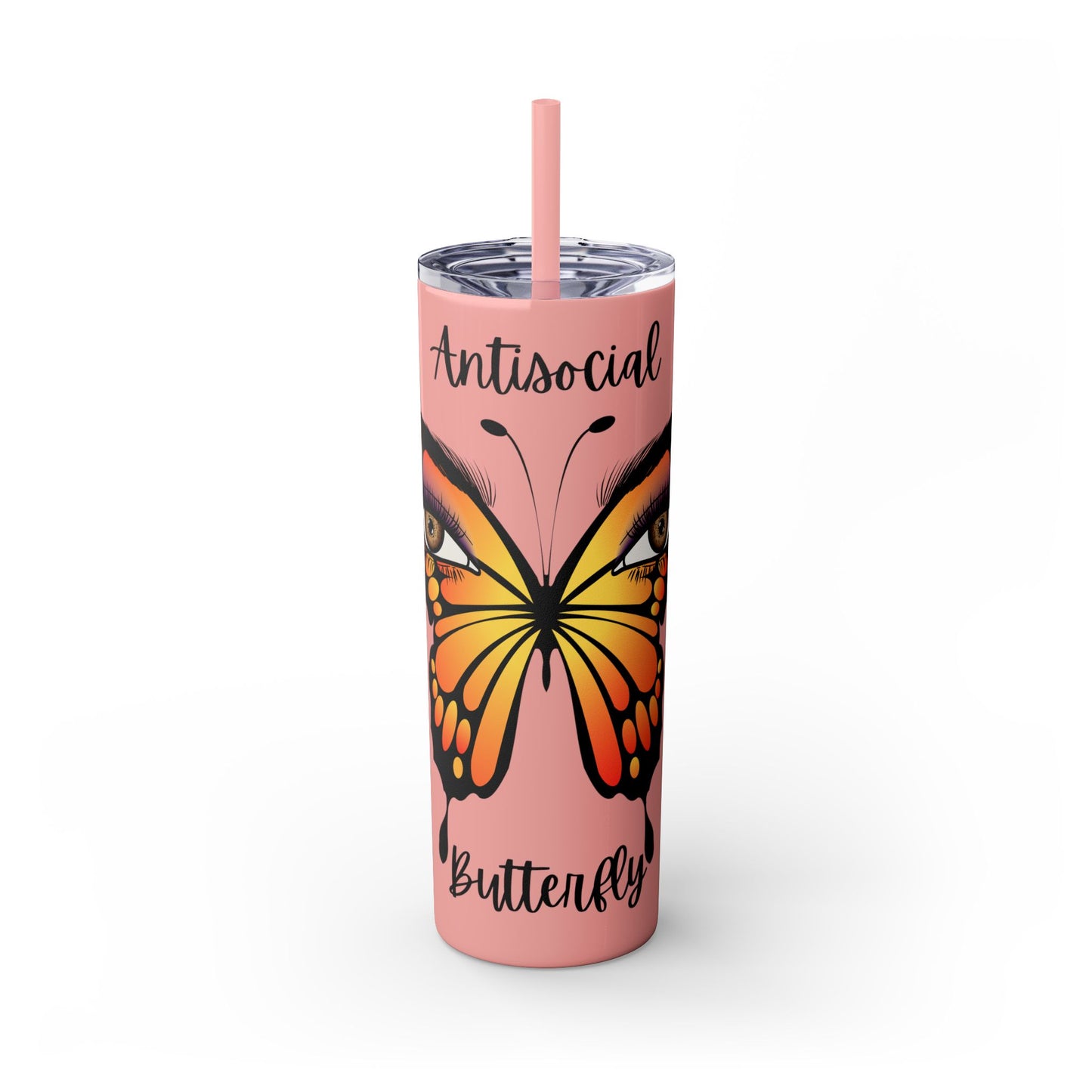 Antisocial Butterfly Skinny Tumbler with Straw, 20oz