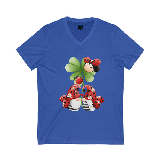 Ladybug Gnomes Unisex Jersey Short Sleeve V-Neck Tee