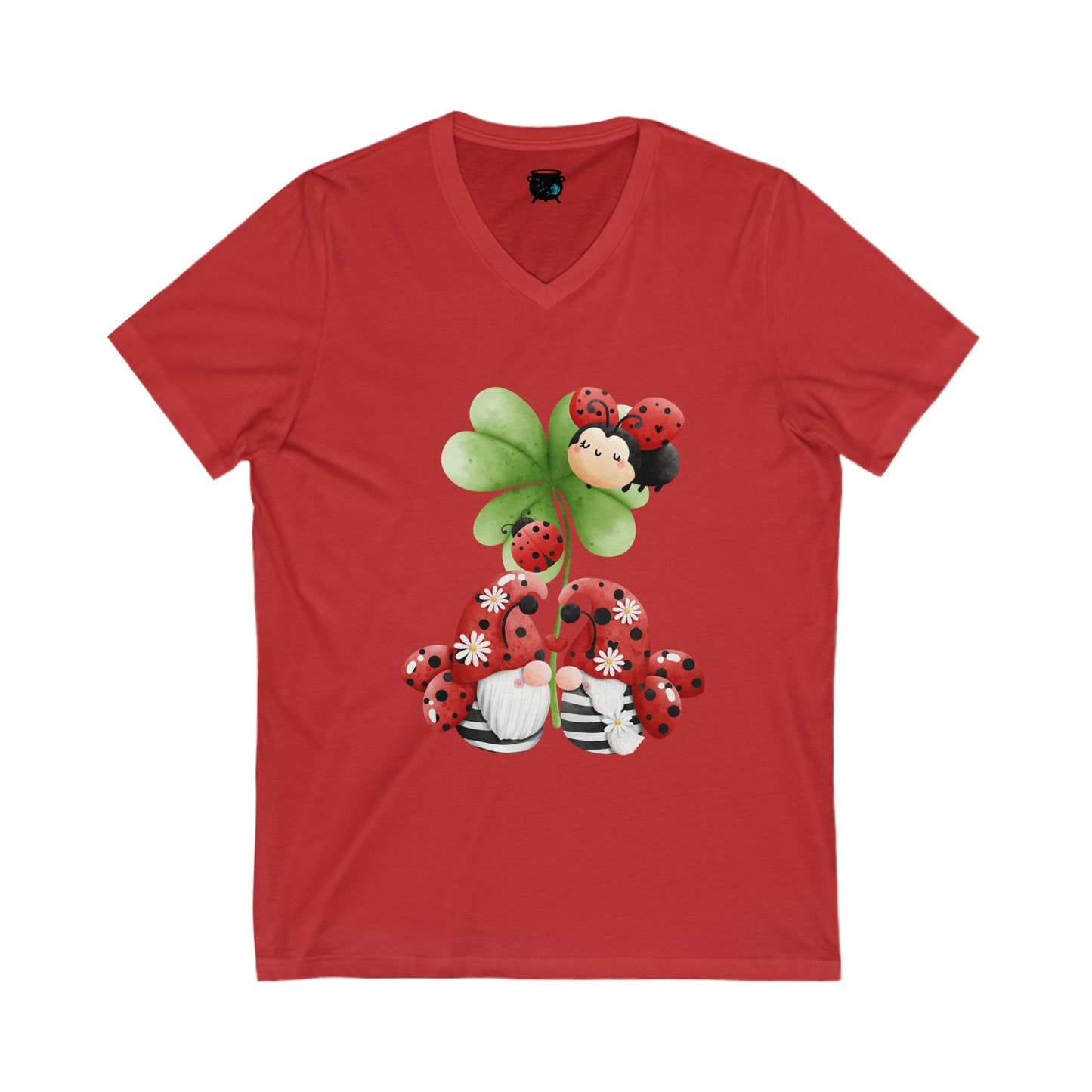 Ladybug Gnomes Unisex Jersey Short Sleeve V-Neck Tee