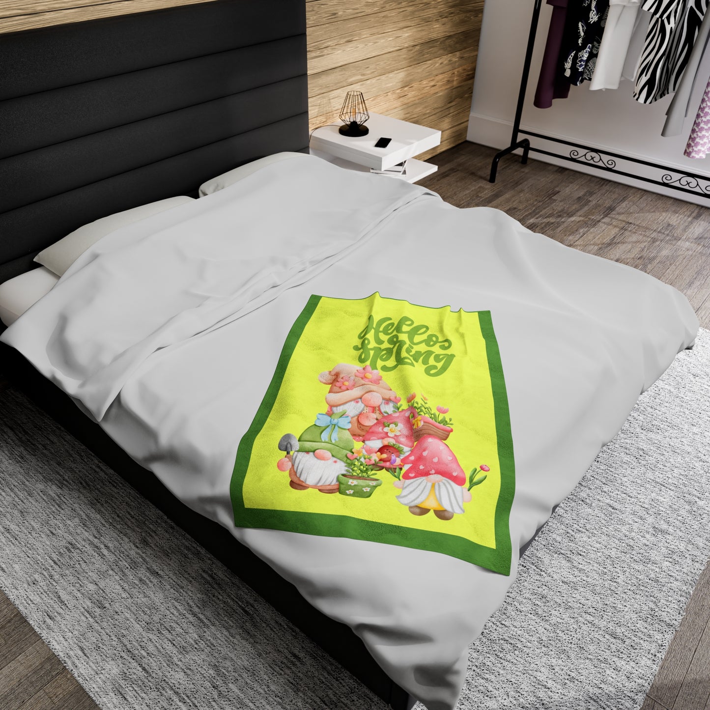 Hello Spring Gnomes Velveteen Plush Blanket