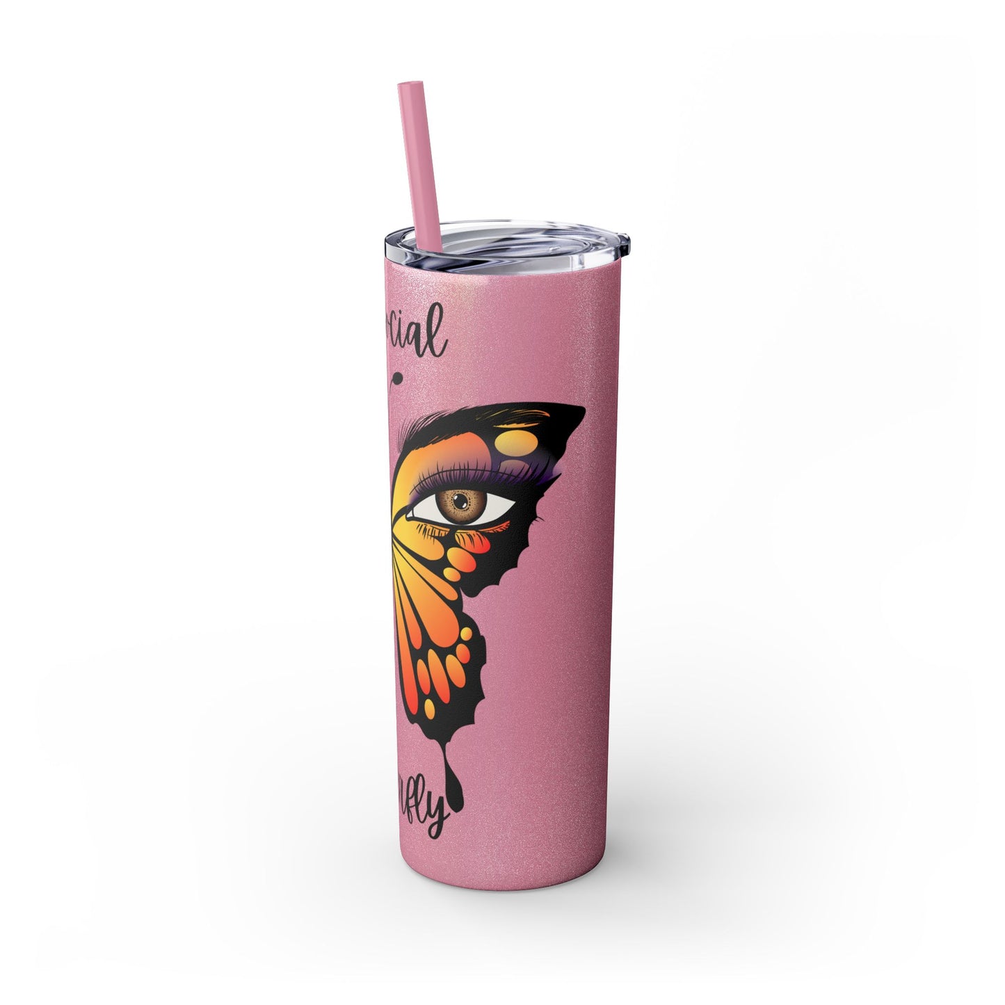 Antisocial Butterfly Skinny Tumbler with Straw, 20oz