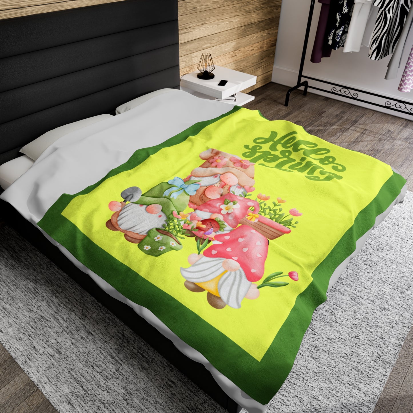 Hello Spring Gnomes Velveteen Plush Blanket