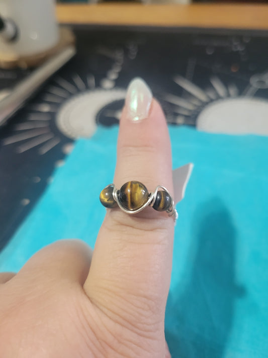 tiger's eye and silver spinner ring size 11 IP175