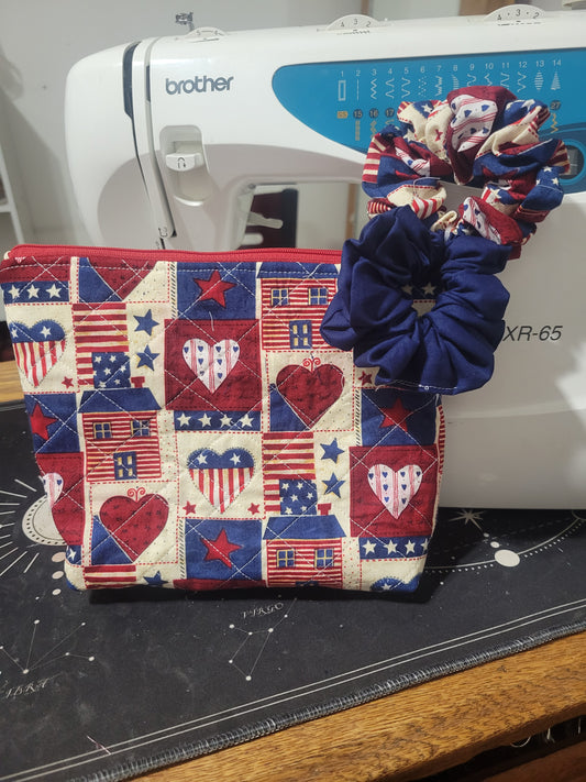 Americana home is where the heart is 11x9 bag with 2 scrunchies IP186