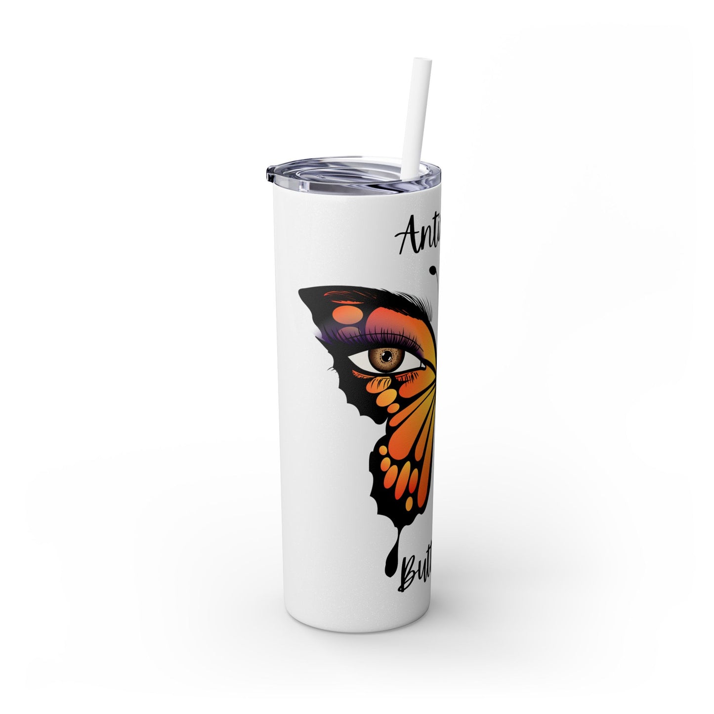 Antisocial Butterfly Skinny Tumbler with Straw, 20oz