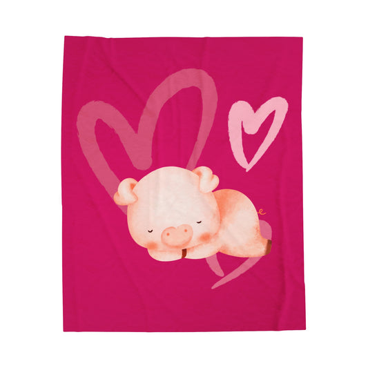 Love Piggy Velveteen Plush Blanket