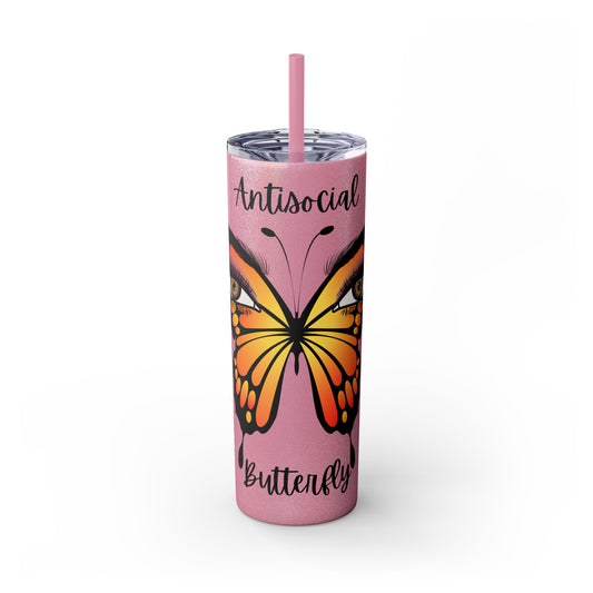 Antisocial Butterfly Skinny Tumbler with Straw, 20oz