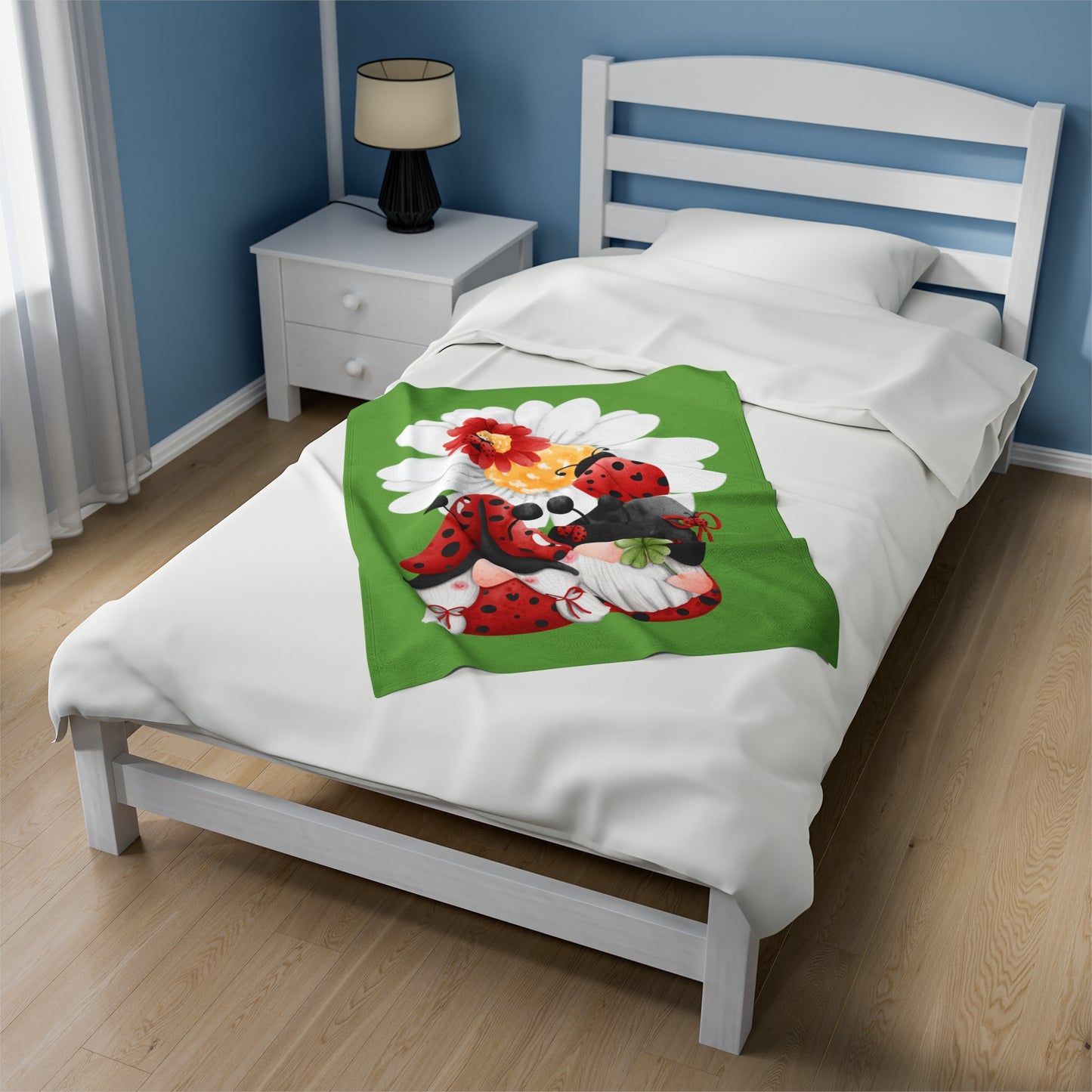 Ladybug Daisy Gnomes Velveteen Plush Blanket