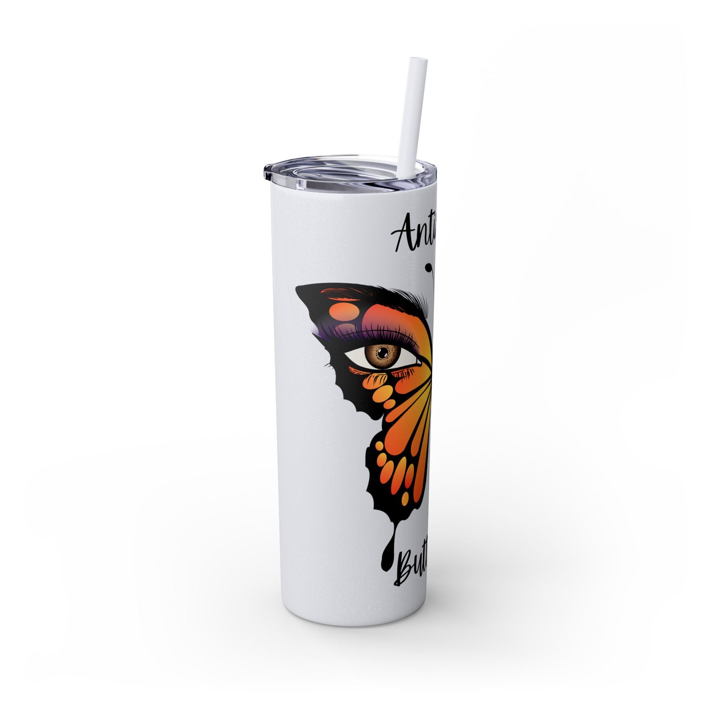 Antisocial Butterfly Skinny Tumbler with Straw, 20oz