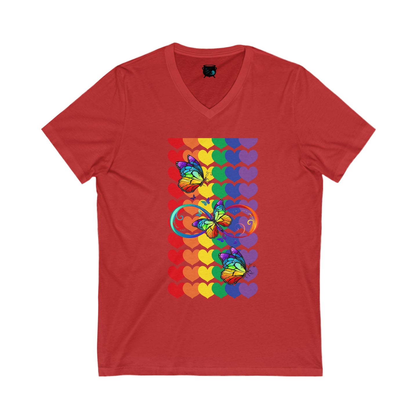 Rainbow Butterflies Unisex Jersey Short Sleeve V-Neck Tee