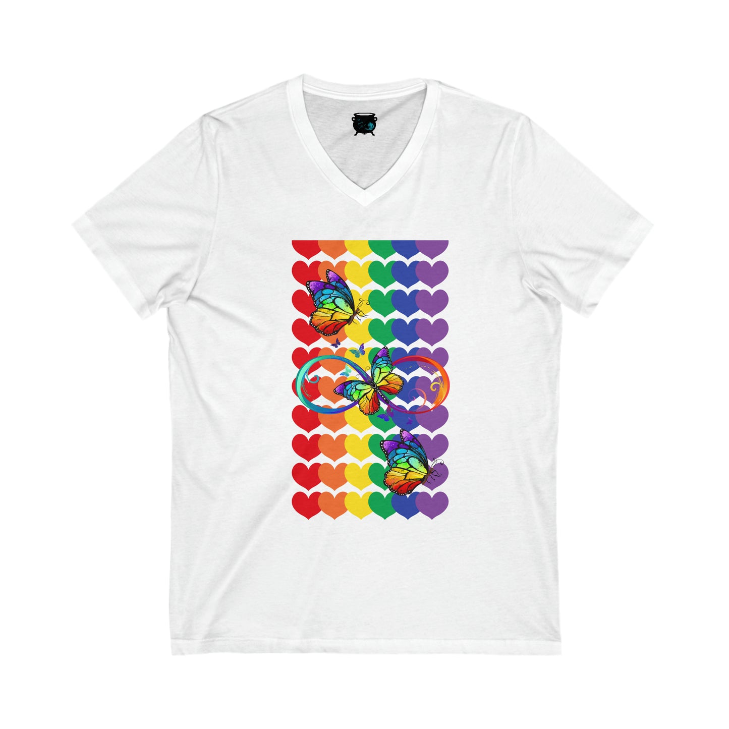 Rainbow Butterflies Unisex Jersey Short Sleeve V-Neck Tee