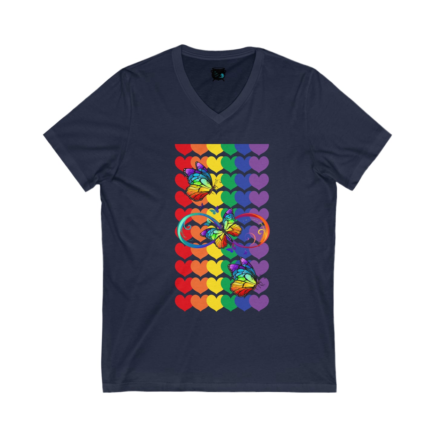 Rainbow Butterflies Unisex Jersey Short Sleeve V-Neck Tee