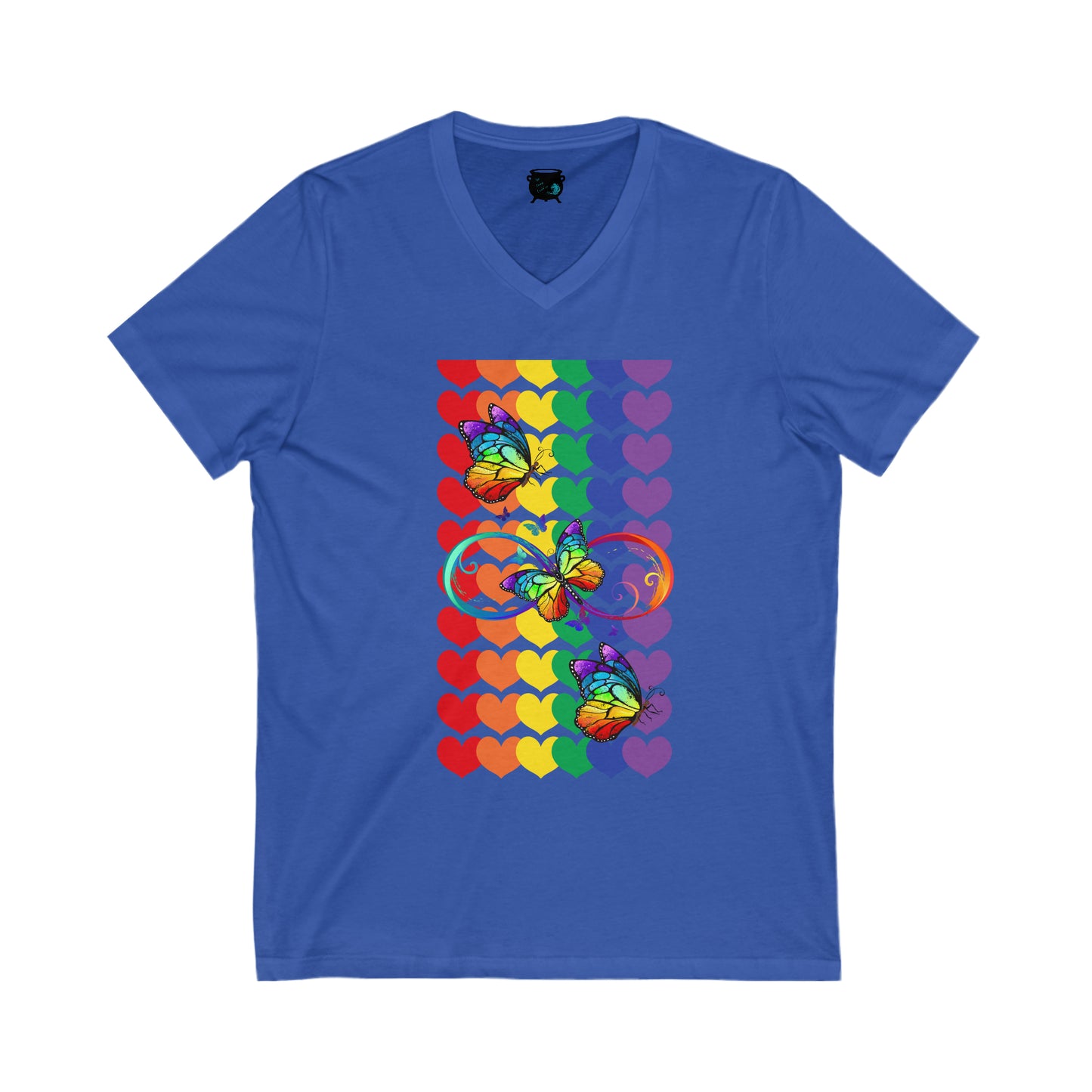 Rainbow Butterflies Unisex Jersey Short Sleeve V-Neck Tee