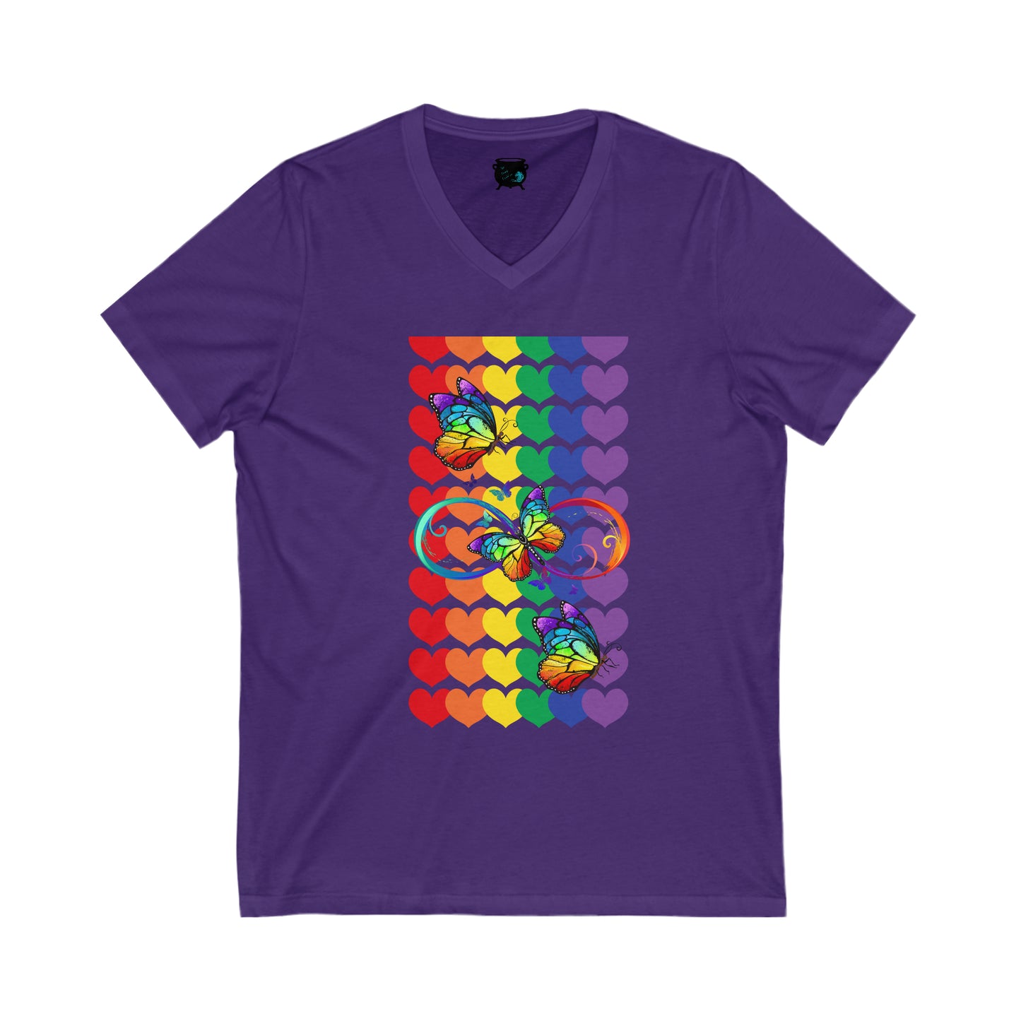 Rainbow Butterflies Unisex Jersey Short Sleeve V-Neck Tee