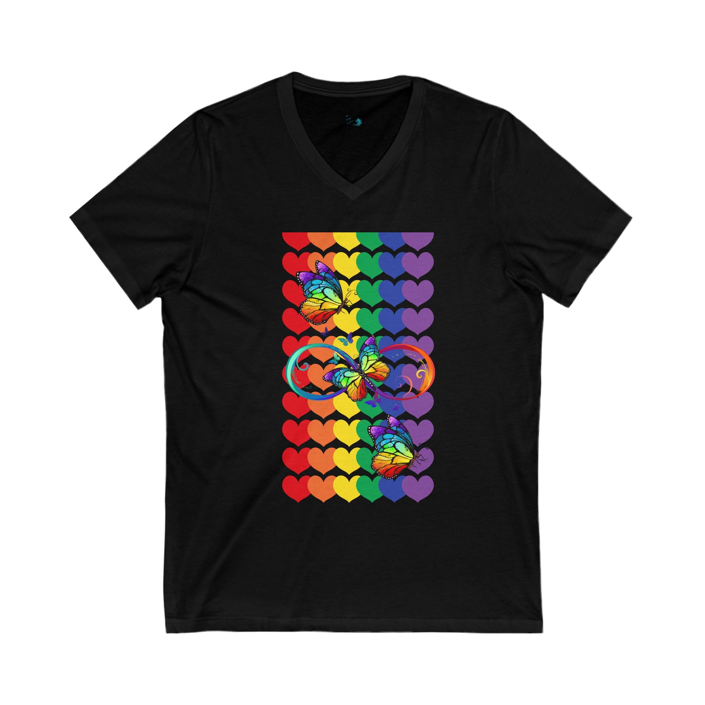 Rainbow Butterflies Unisex Jersey Short Sleeve V-Neck Tee