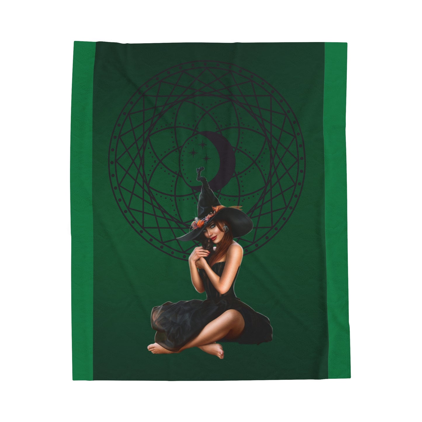 Pretty Witch and Kitty Velveteen Plush Blanket