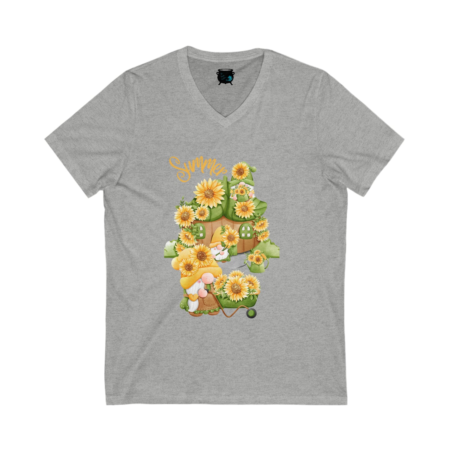 Summer Sunflower Gnomes Unisex Jersey Short Sleeve V-Neck Tee