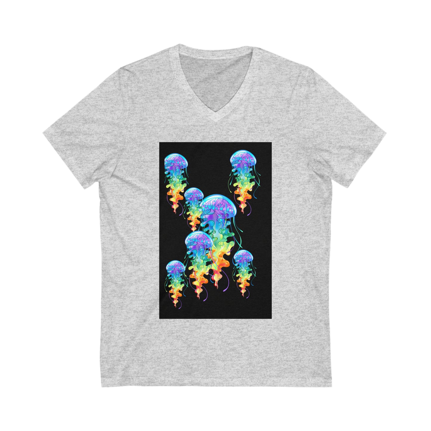 Rainbow Jellyfish Unisex Jersey Short Sleeve V-Neck Tee