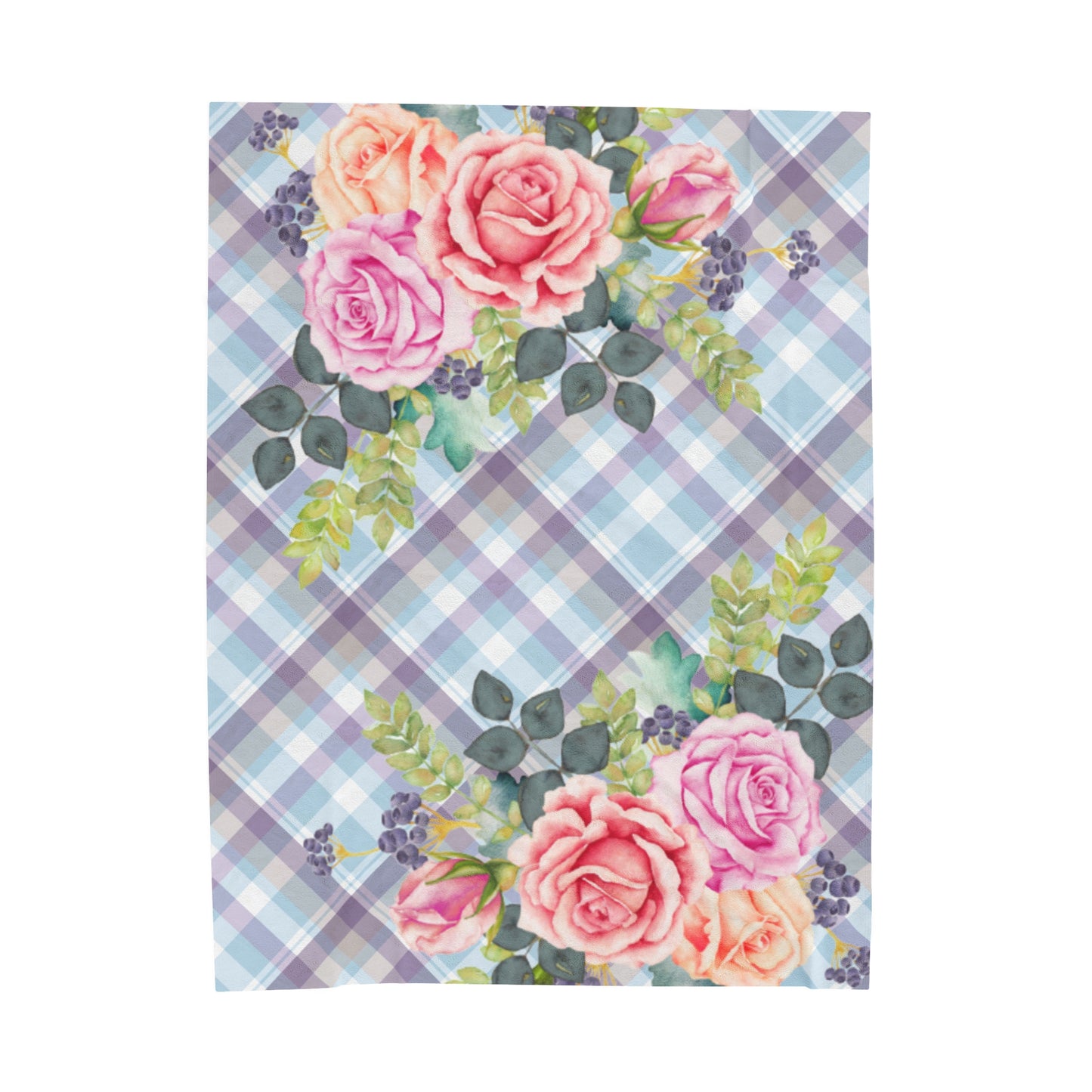 Floral Plaid Plush Blanket