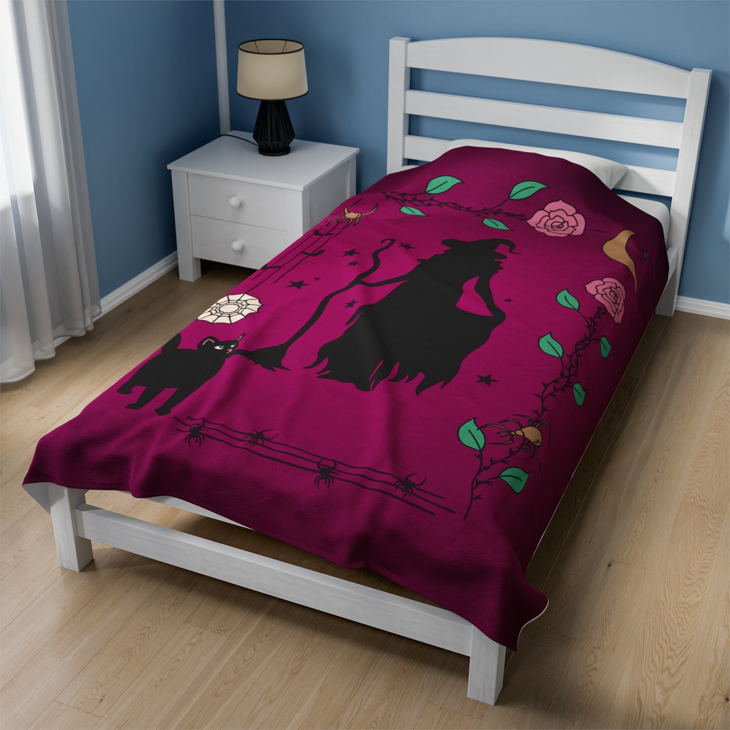 Rose Border Witch Velveteen Plush Blanket