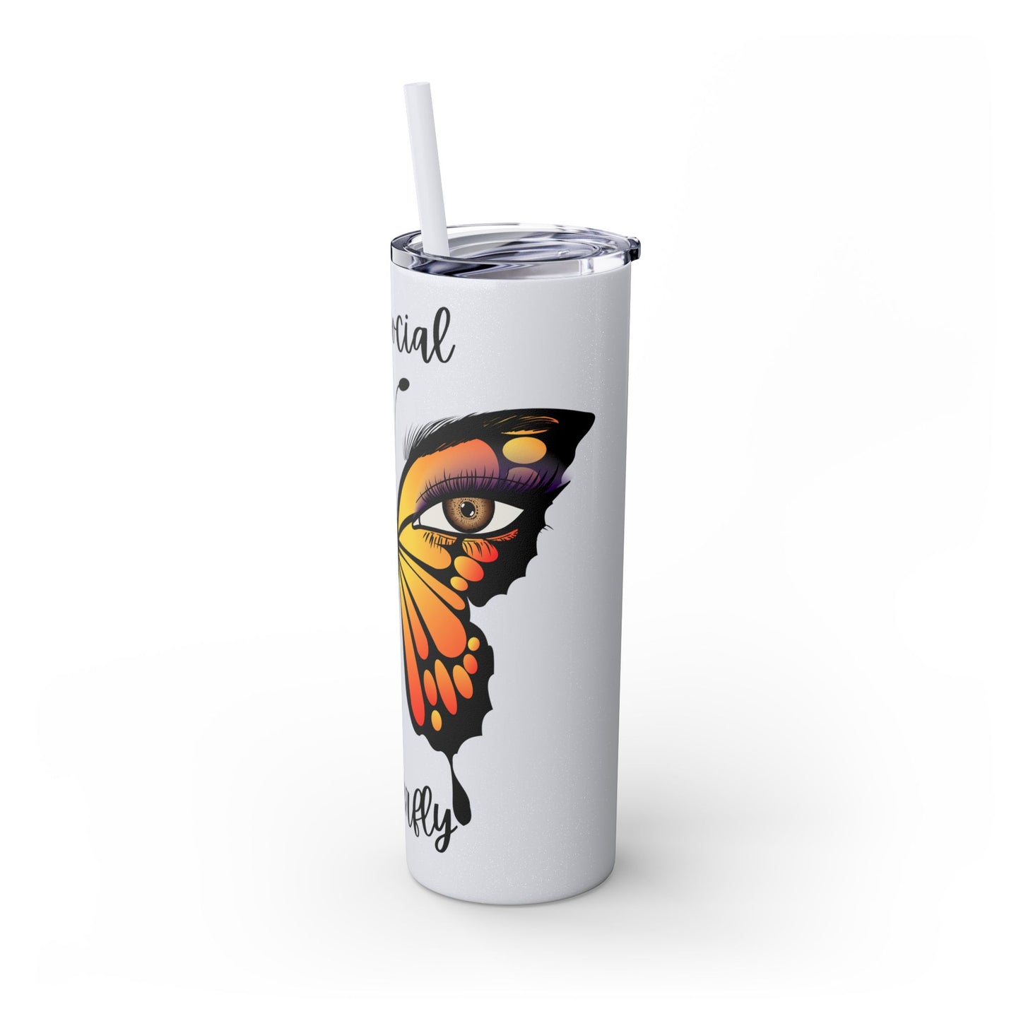 Antisocial Butterfly Skinny Tumbler with Straw, 20oz