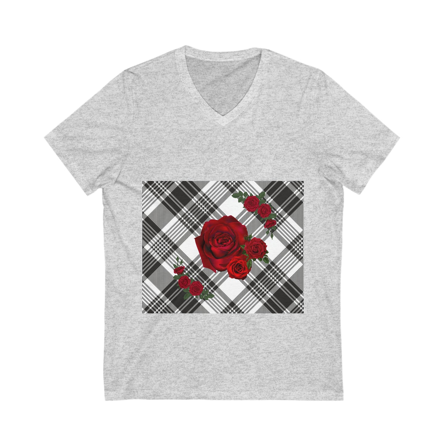 Rose Plaid Unisex Jersey Short Sleeve V-Neck Tee