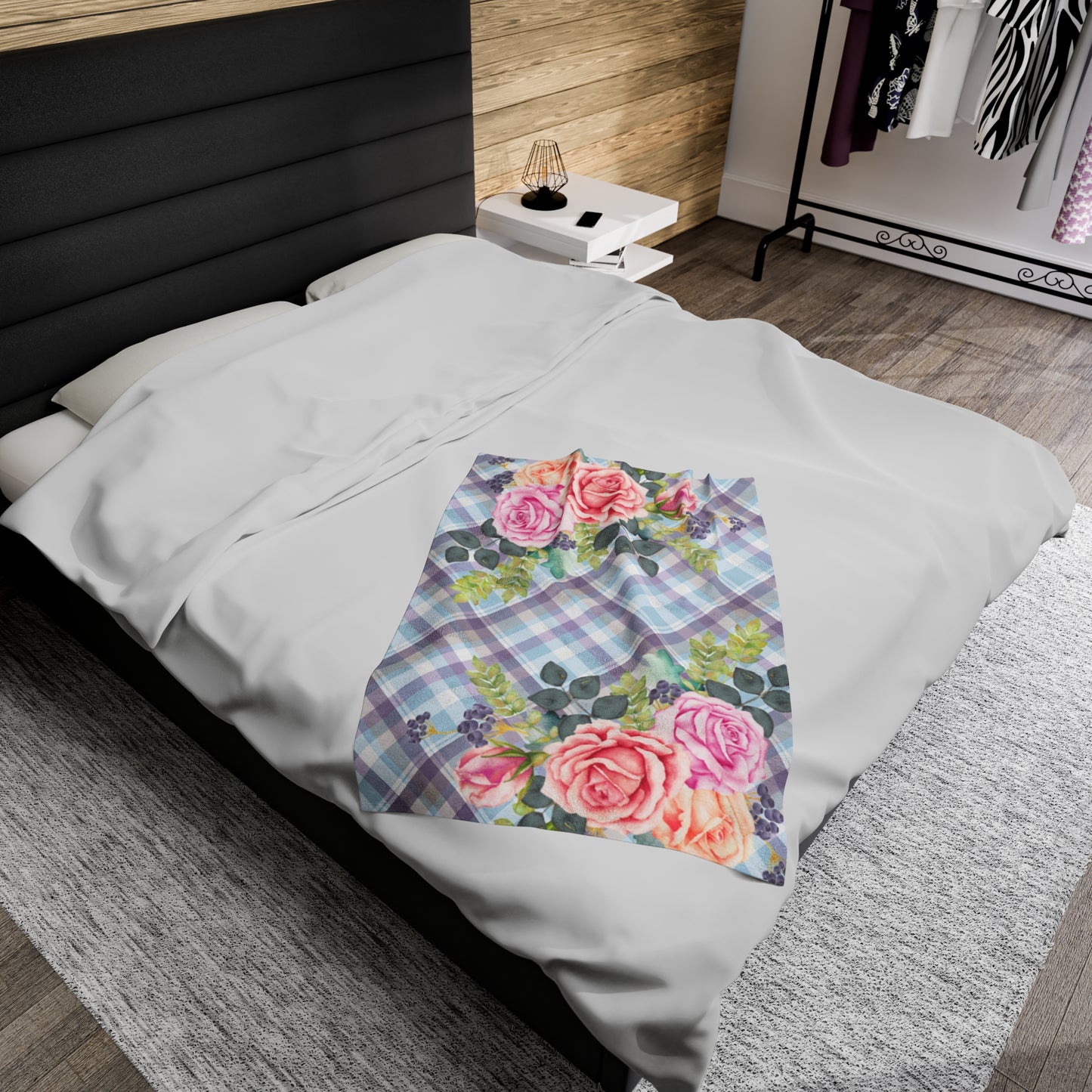 Floral Plaid Plush Blanket