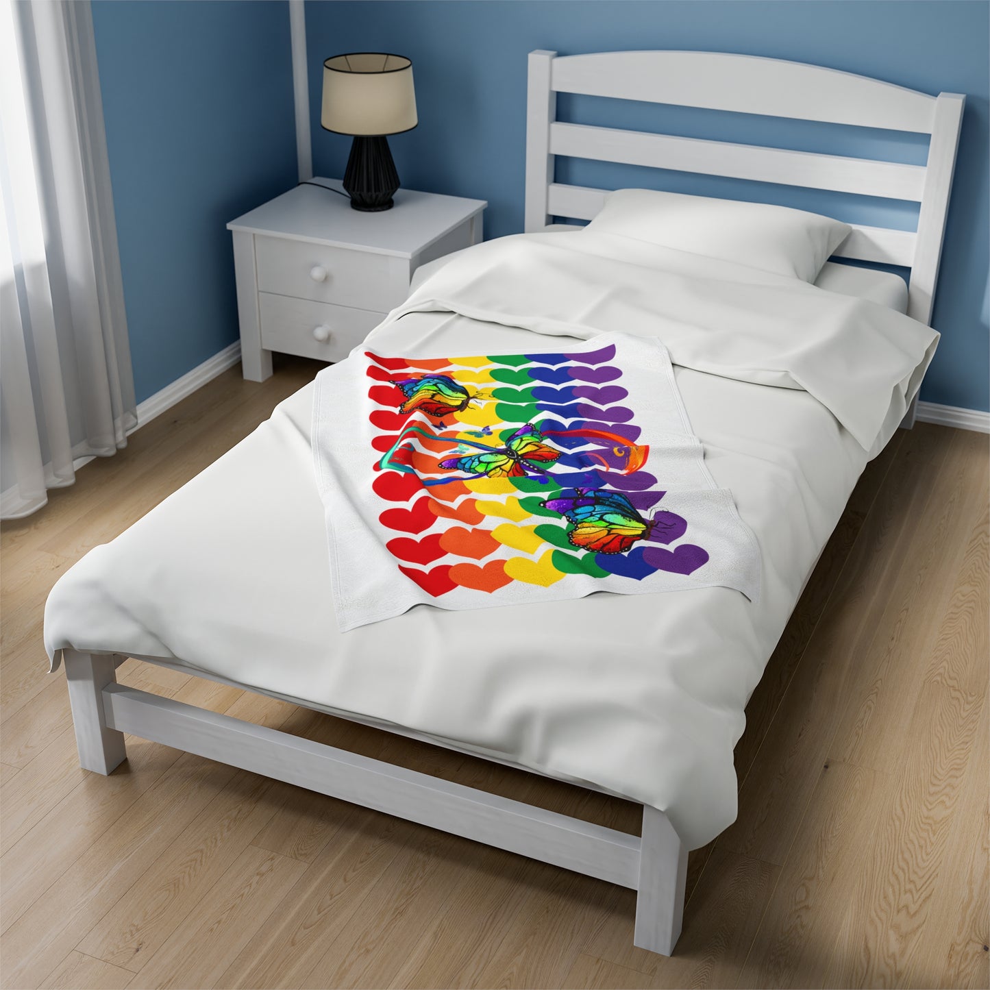 Rainbow Butterflies Velveteen Plush Blanket