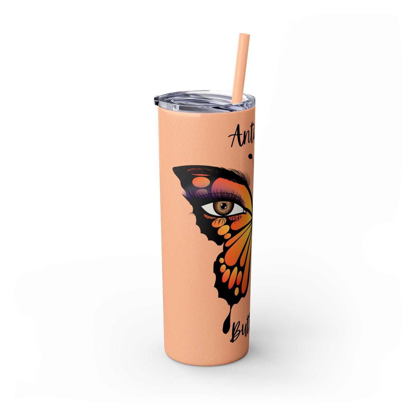 Antisocial Butterfly Skinny Tumbler with Straw, 20oz