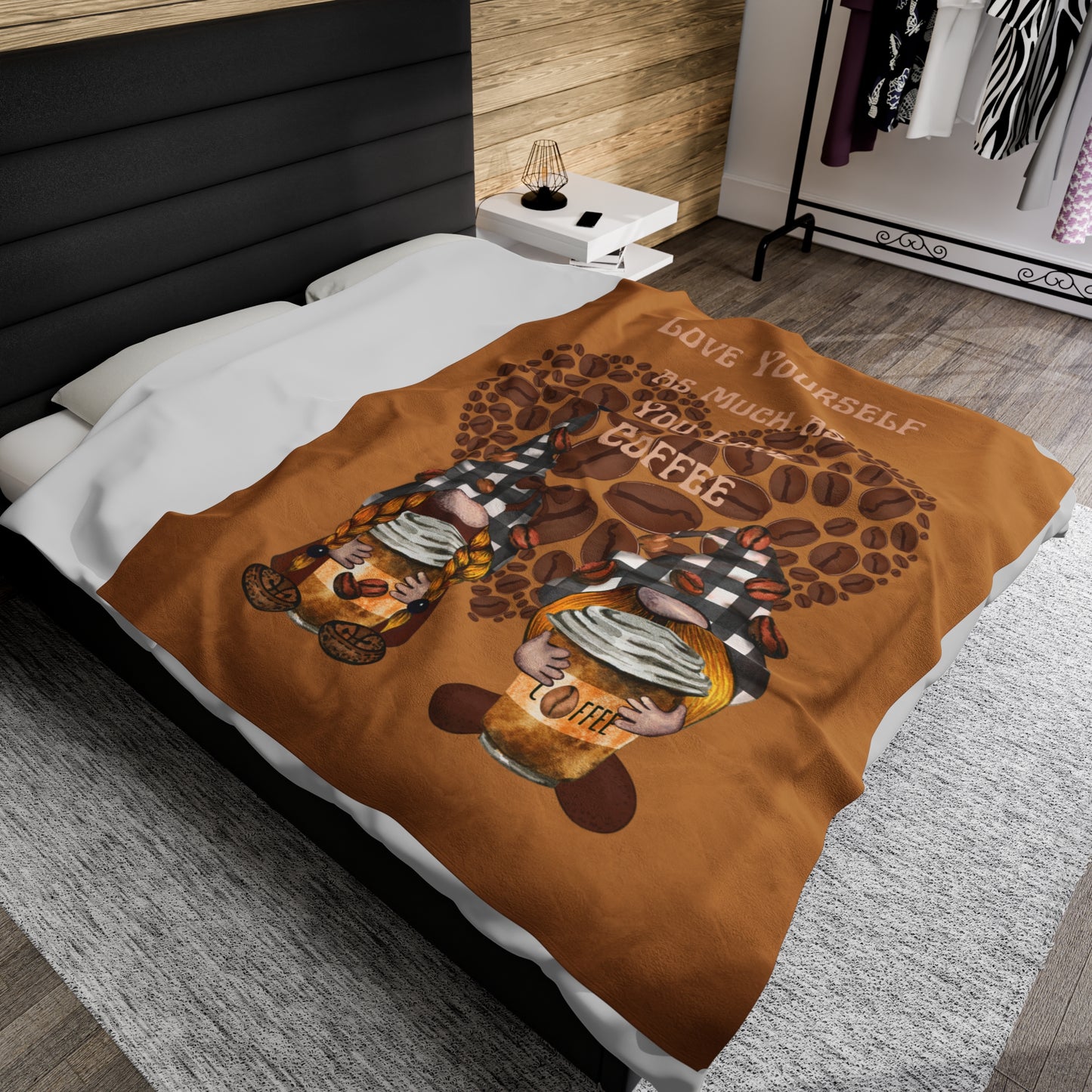 Love Yourself as Much as You Love Coffee Velveteen Plush Blanket