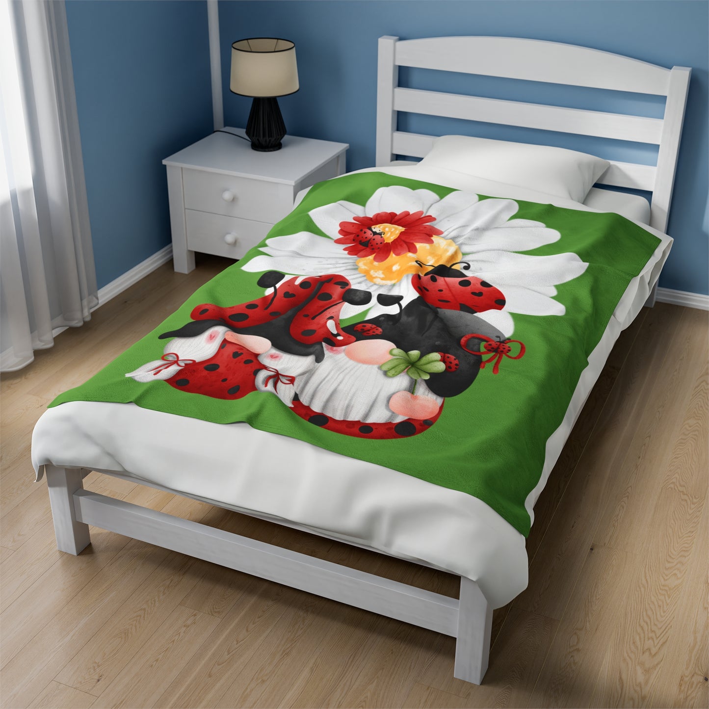 Ladybug Daisy Gnomes Velveteen Plush Blanket