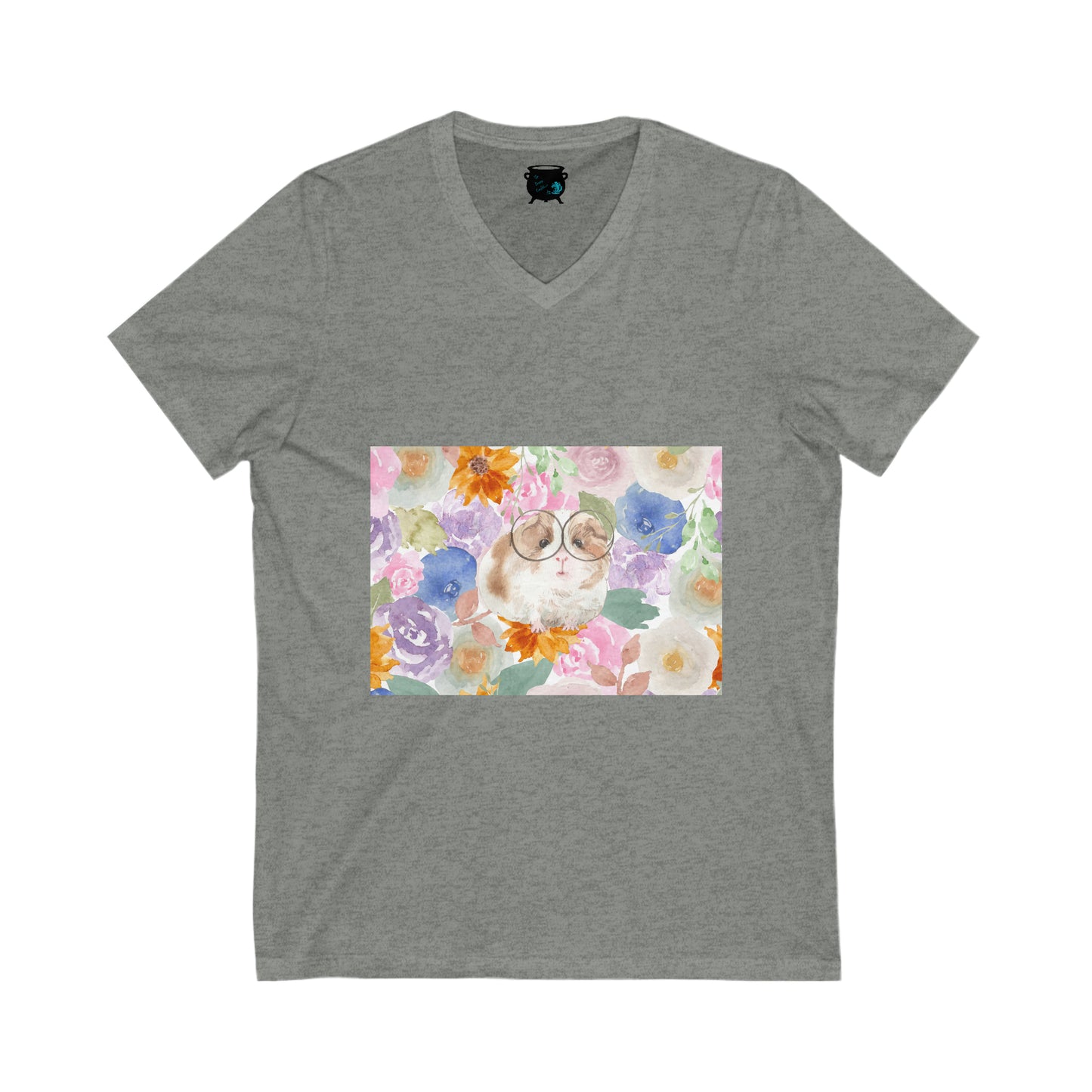 Floral Guinea Pig Unisex Jersey Short Sleeve V-Neck Tee