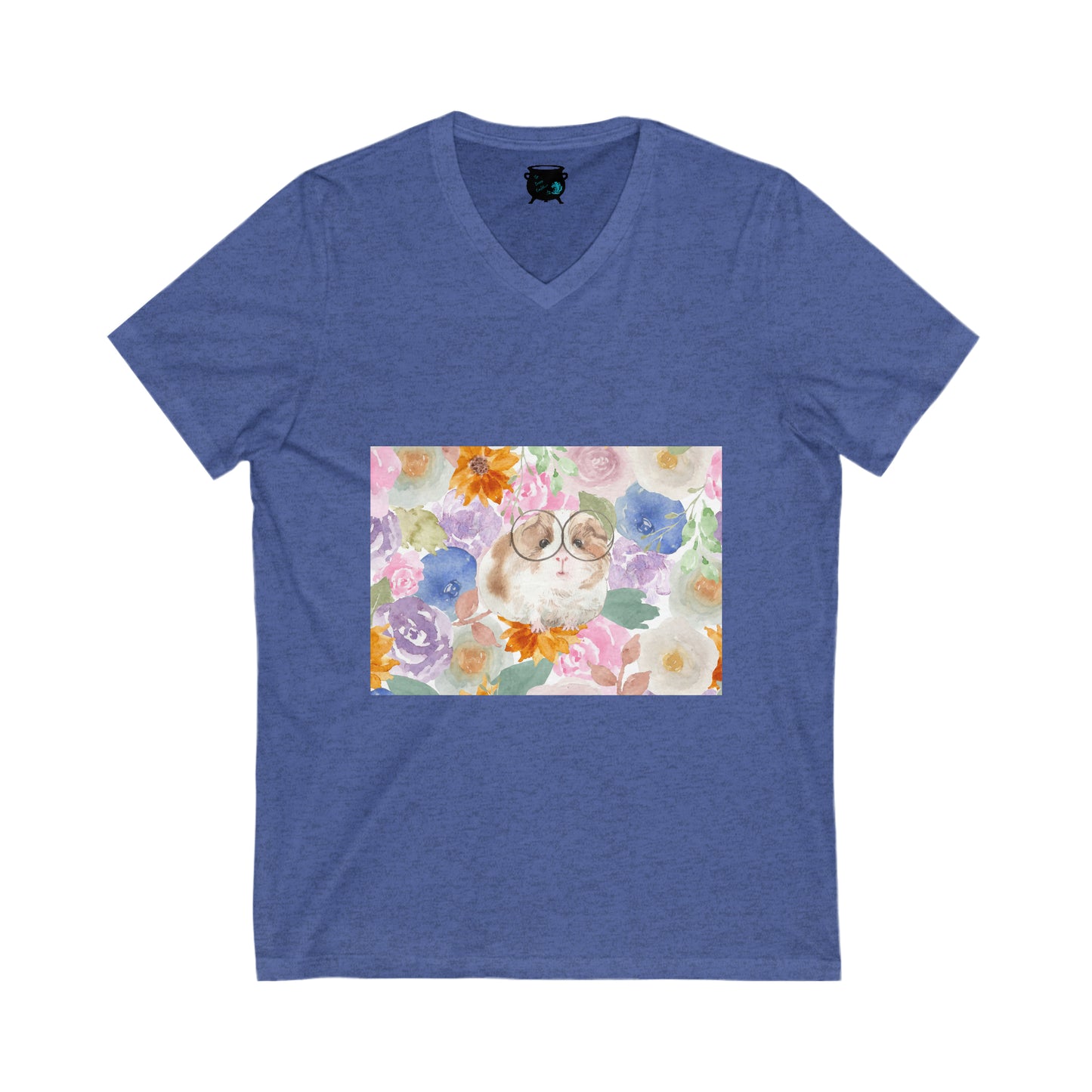 Floral Guinea Pig Unisex Jersey Short Sleeve V-Neck Tee