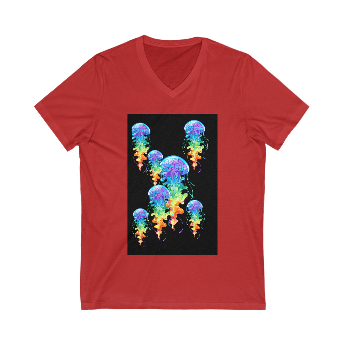 Rainbow Jellyfish Unisex Jersey Short Sleeve V-Neck Tee