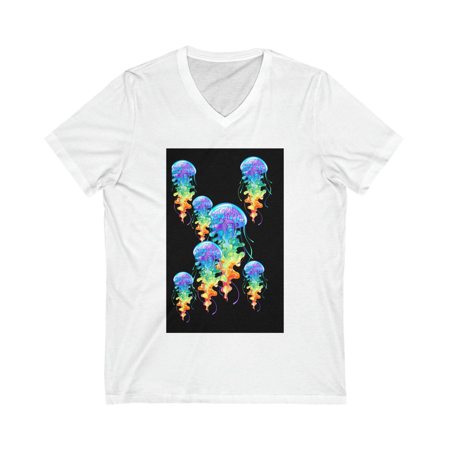 Rainbow Jellyfish Unisex Jersey Short Sleeve V-Neck Tee