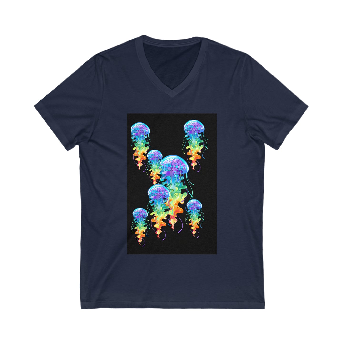 Rainbow Jellyfish Unisex Jersey Short Sleeve V-Neck Tee