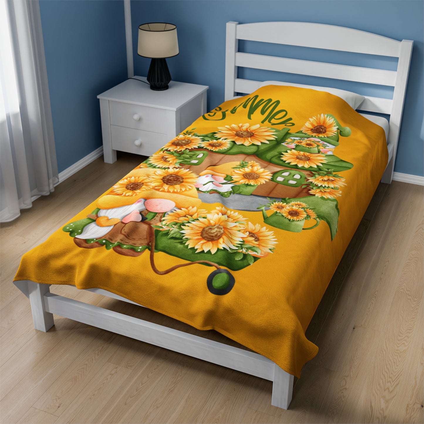 Summer Sunflower Gnomes Velveteen Plush Blanket