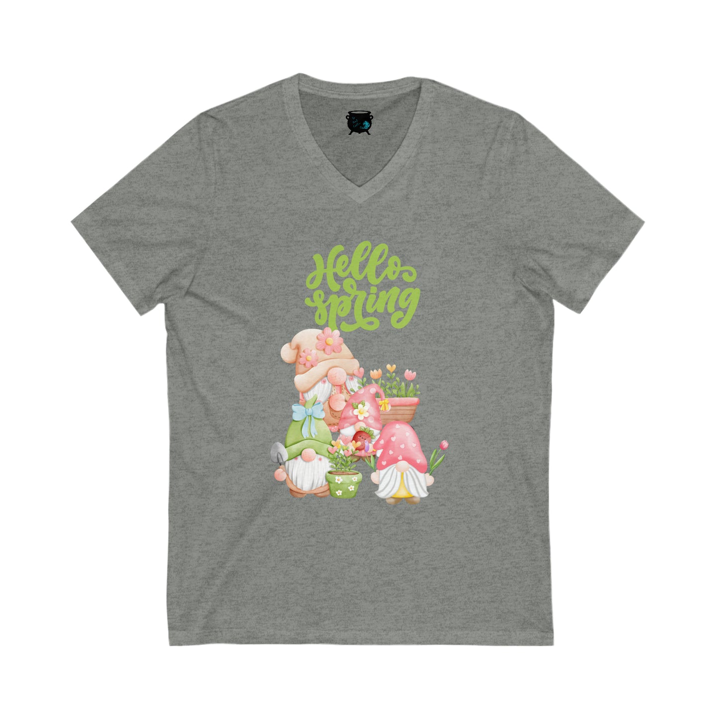 Hello Spring Gnomes Unisex Jersey Short Sleeve V-Neck Tee