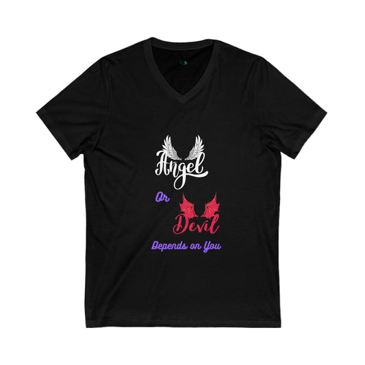 Angel or Devil Unisex Jersey Short Sleeve V-Neck Tee